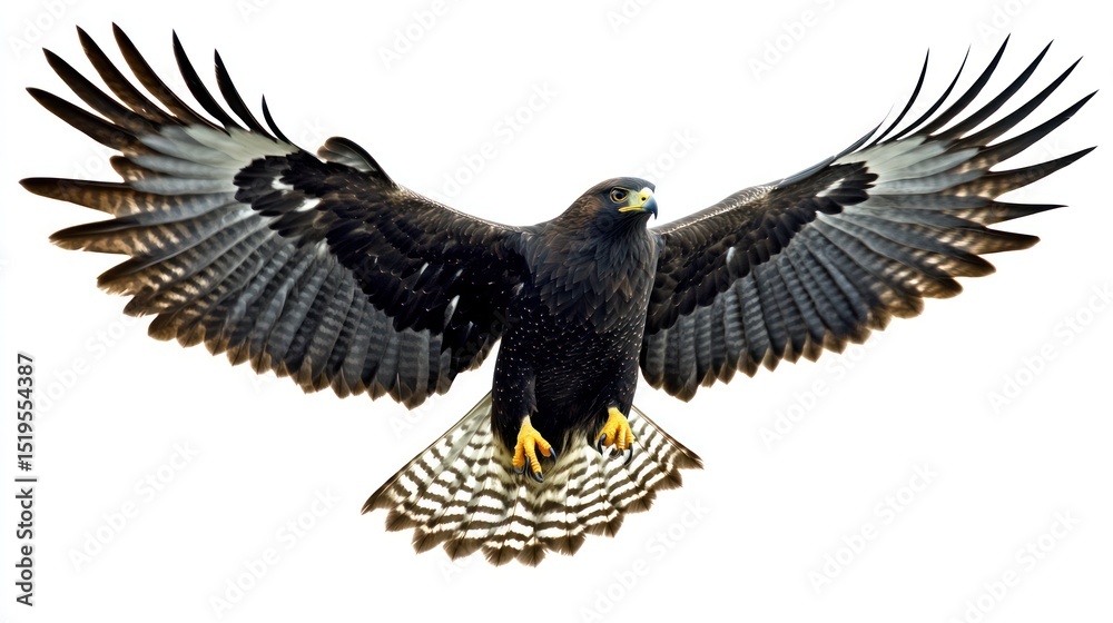 Obraz premium Bird of Prey in Flight Against White Background. Possible Use Stock photo for nature, wildlife, and animal themes