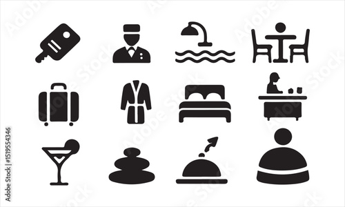 Hotel Amenities Icons Set for Tourism and Hospitality