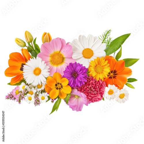 Bright and Colorful Flower Arrangement in Full Bloom for Decoration, isolated on transparent background.