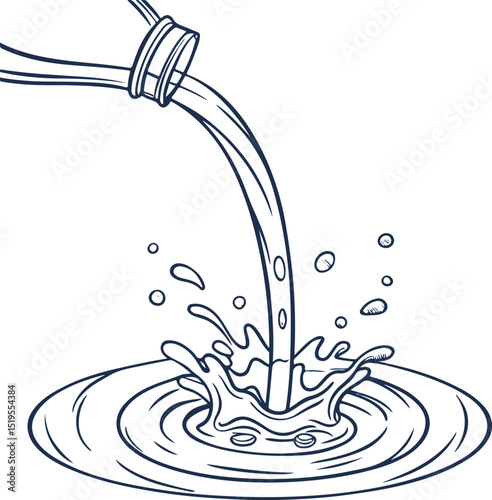 Vector Illustration of Pouring Water Creating Splash and Ripples