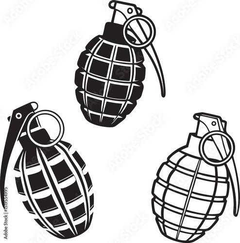 Vector Illustration of Hand Grenades in Black and White