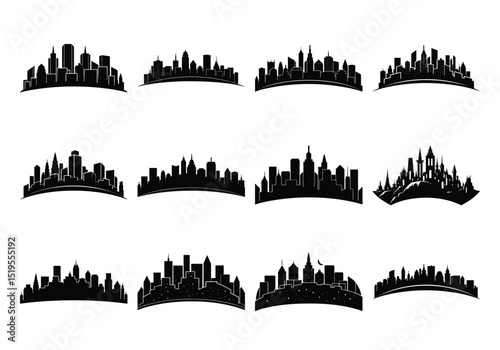 Vector image of  Skyline silhouettes on white Background.