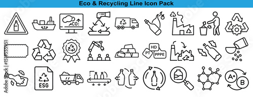 Environmental Conservation Set of Recycling Process and Ecology Icons, Sustainable Industry Collection