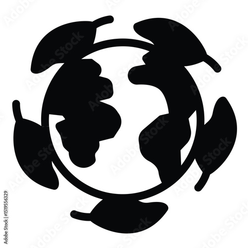 Planet earth with roof and leaves in hand solid icon, eco tourism concept. Vector graphics. Hand with world globe, leaf sign on white background, style mobile or design.