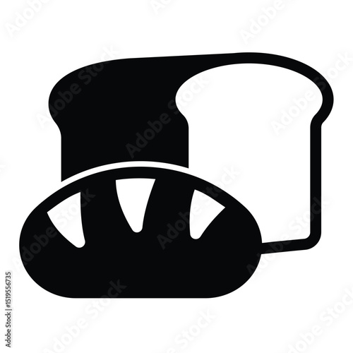 Toast bread and bun solid icon, charity concept. Vector graphics. Dark and white loaf bread, bakery sign on white background, style mobile or design.