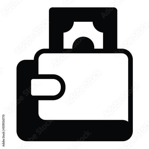 Wallet with banknote solid icon, charity concept. Vector graphics. money in leather purse, donation sign on white background, style mobile or design.
