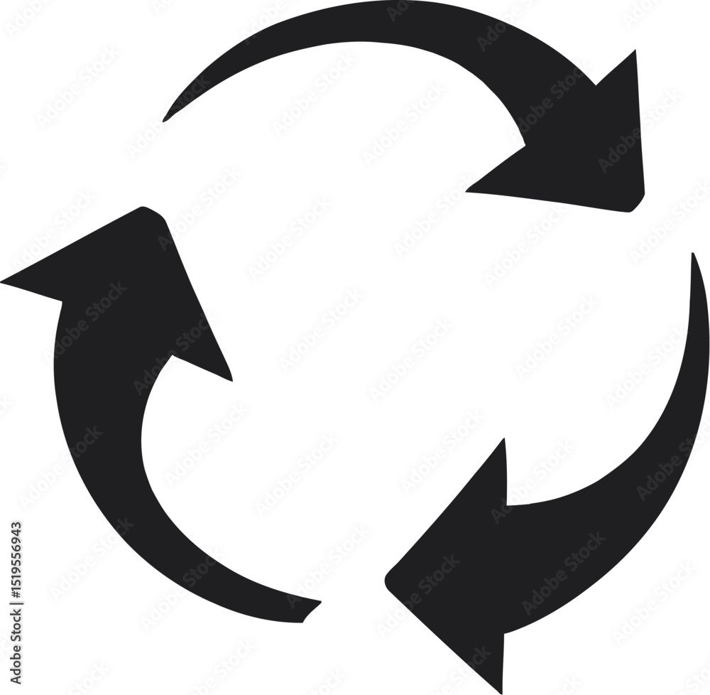 Vector EPS File of Black Recycling Symbol with Three Arrows Forming a Circular Loop, Representing Sustainability & Ecology