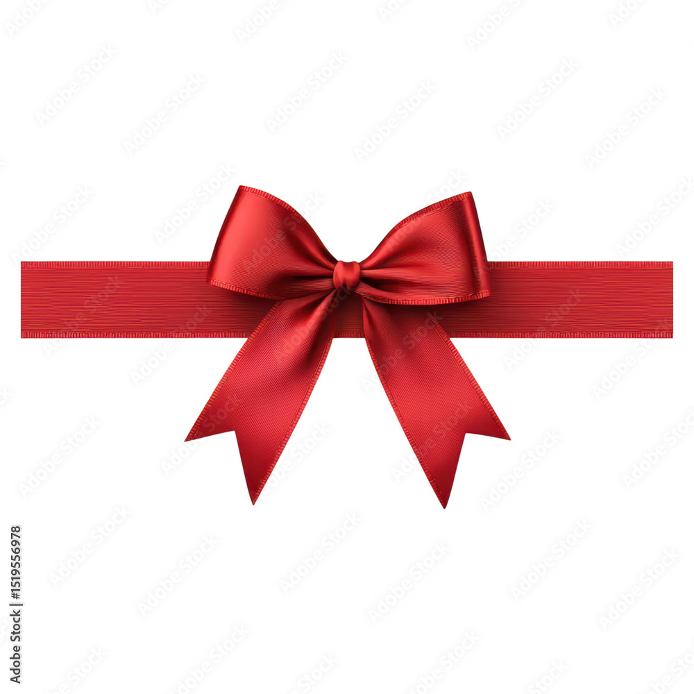 Fototapeta premium Elegant Red Bow and Ribbon Isolated on White Background for Gifts and Decor, isolated on transparent background.