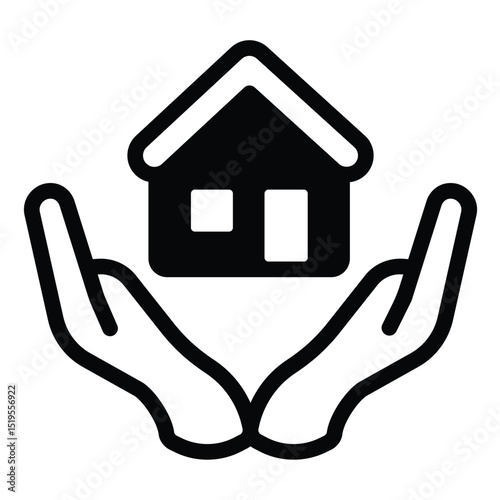 House in hands solid icon, real estate concept. Vector graphics. Hands with cottage building, housekeeping sign on white background, style mobile or design.
