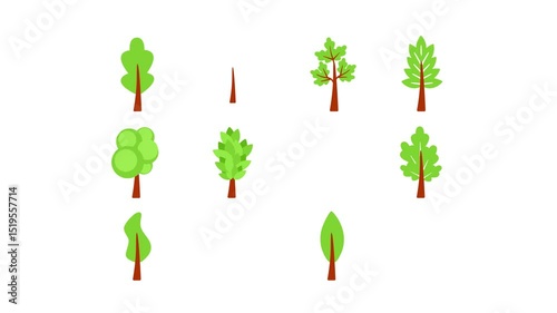 Animated trees growing on white background