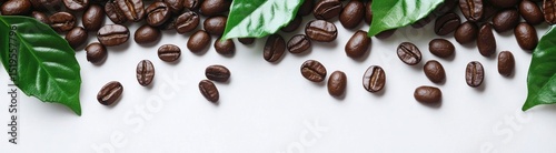 Wallpaper Mural Coffee beans and green leaves on white background. Torontodigital.ca