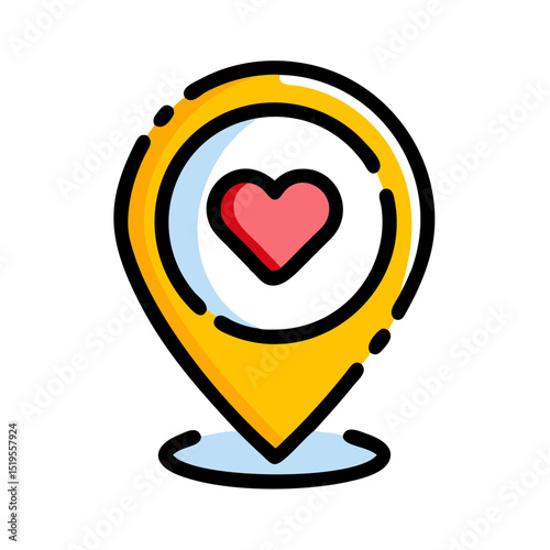 Heart symbol within a yellow location pin indicating a beloved spot for travelers and locals alike