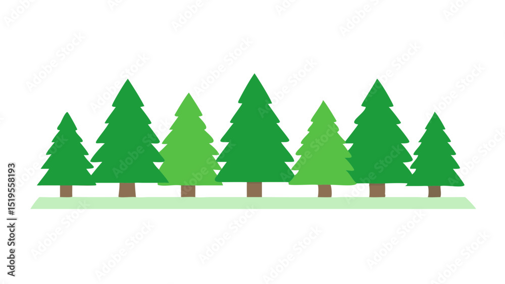 Fototapeta premium Green pine trees lined up on a grassy surface create a serene natural setting