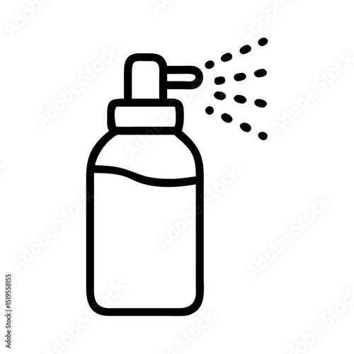 Hand pump bottle spraying liquid in a simple outline design with a clean background