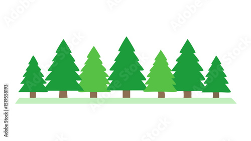 Green pine trees lined up on a grassy surface create a serene natural setting