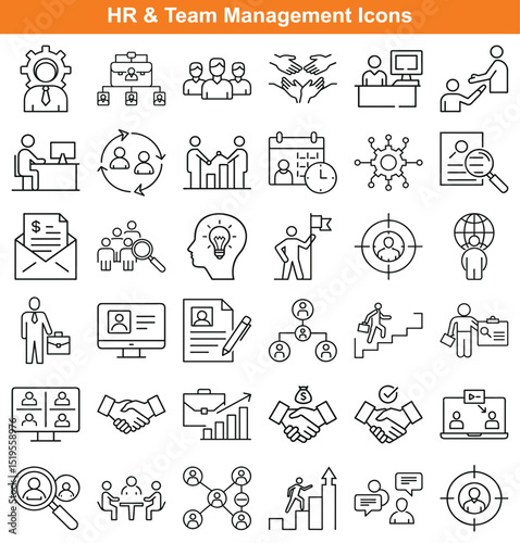 Human Resources and Team Management Outline Icon Set Representing Essential Business Activities