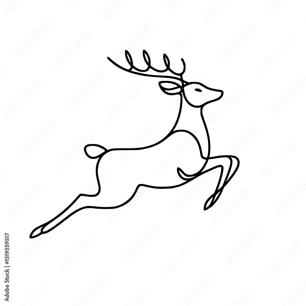 Fototapeta premium Continuous line drawing of a leaping deer in minimalist style 