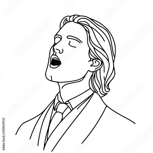 Man expressing emotions with open mouth in line outline vector style  