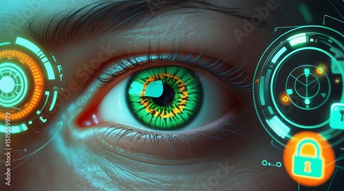 Futuristic eye with biometric security interface