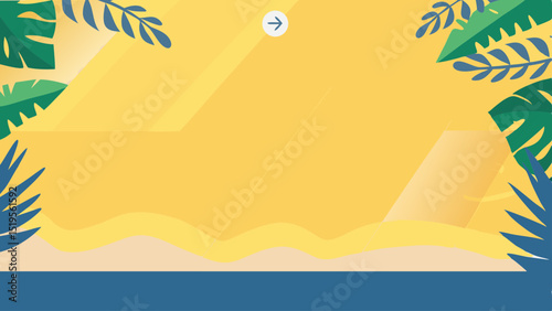 Tropical Beach Yellow Background Blue Leaves Exotic Plant Illustration Summer Holiday Vacation Nature Backdrop