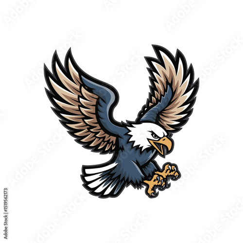 Fierce Bald Eagle in Flight – Aggressive Mascot Logo with Spread Wings and Claws