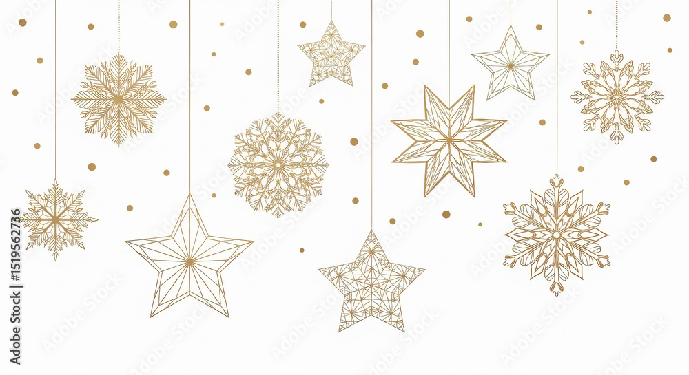 Fototapeta premium christmas background golden stars snowflake on white background