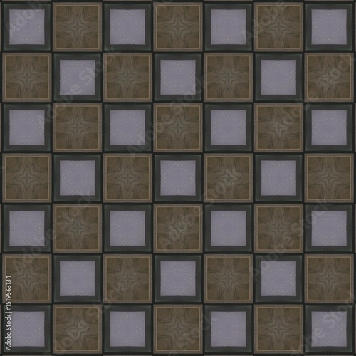 stylized tile pattern featuring alternating purple and brown squares, some with cross or star-like symbols