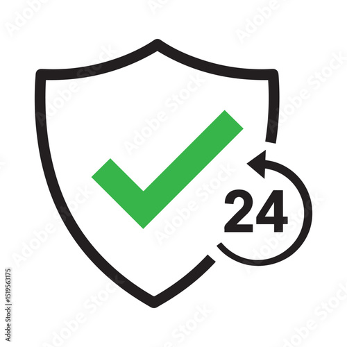 24/7 Security Shield Icon – Vector Protection Symbol for Service, Safety, Access, and Availability