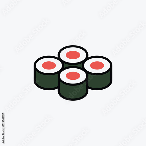 Simple illustration of four fresh sushi rolls displayed against a subtle gradiant background perfect for restaurant menus and food themed designs