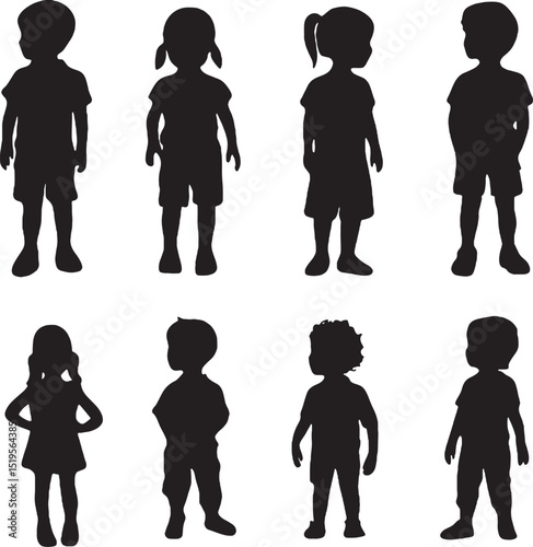 Silhouettes of children standing in a row