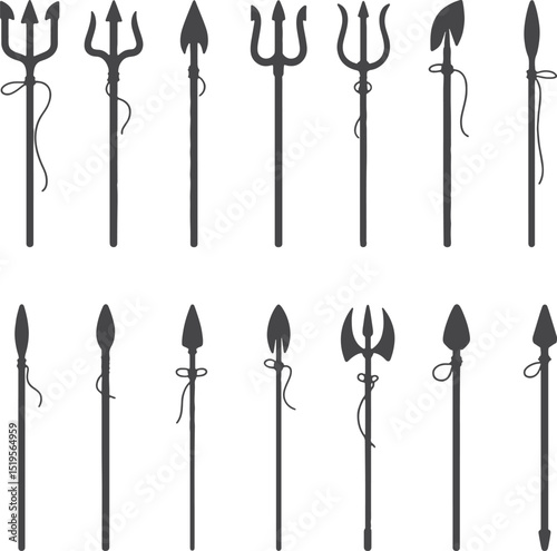 Collection of spear and trident silhouettes