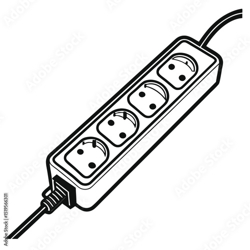 Black and white illustration of an extension cord with multiple outlets
