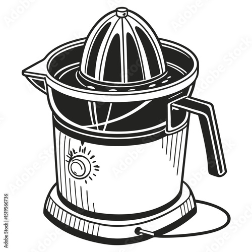Detailed illustration of a vintage electric citrus juicer with handle and power cord