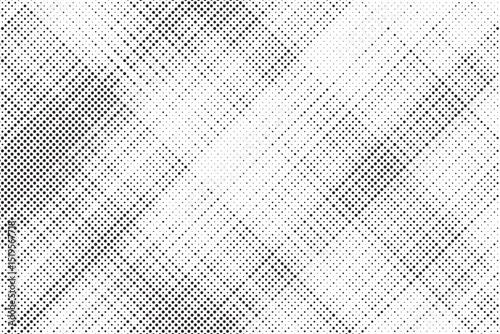 Grunge halftone gradient background. Faded grit noise texture. White and black sand wallpaper. Retro pixelated backdrop. Anime or manga style comic overlay. Vector graphic design textured template