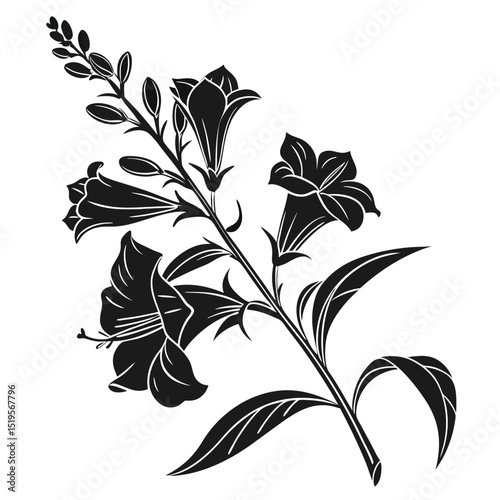 Elegant Silhouette of Trumpet Flowers and Foliage on a Slender Stem Design