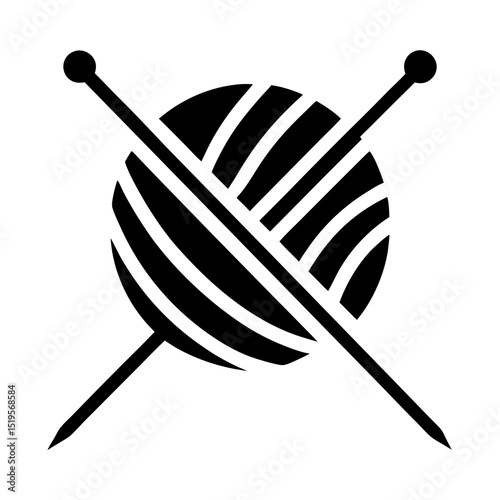 Knitting Yarn Ball with Needles Vector Icon for Crafting Art Fiber Arts Textile Design