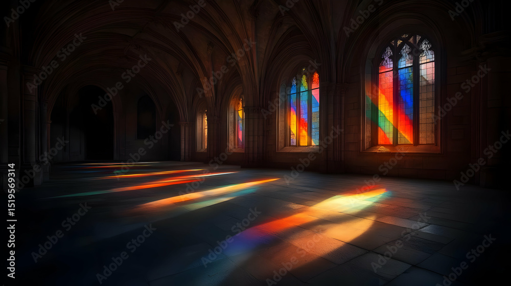 Obraz premium Colorful Stained Glass Windows In An Abandoned Church