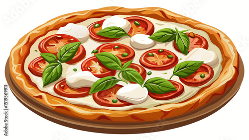 Close-up of a thin-crust pizza topped with fresh tomato sauce, creamy mozzarella, and basil leaves, captured on a white background, showcasing vibrant simplicity and traditional Italian elegance.