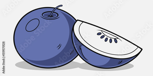 A vibrant illustration showcases a plump blueberry, bisected to reveal its juicy interior, brimming with delightful seeds.