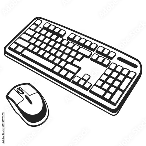 Wireless computer keyboard and mouse on a black office desk