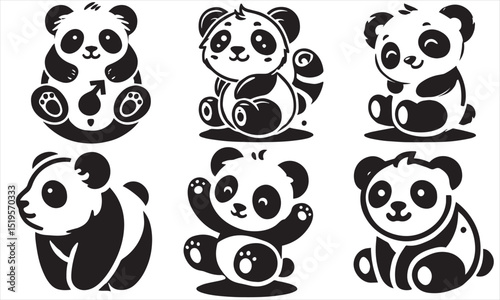 Panda Sitting Silhouette Vector,panda bear cartoon silhouette vector illustration.