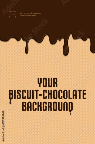 Flowing chocolate on biscuit wafer texture