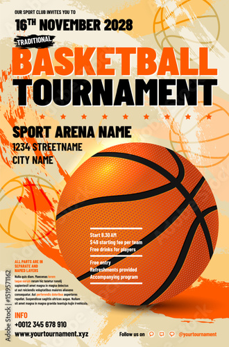 Basketball Tournament Invitation Flyer with ball and sample text
