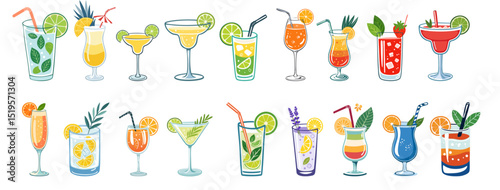 Top summer cocktails, vector set