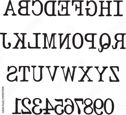  Backwards Typewriter Text typography font lettering ABC cartoon vector text