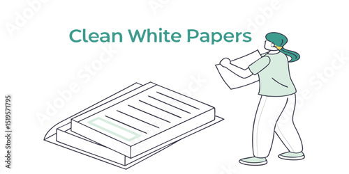 Clean White Papers: A Woman Organizes and Sorts Documents in a Neat and Orderly Fashion