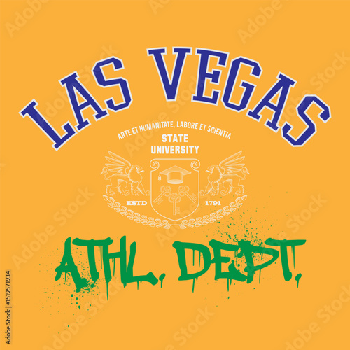 Retro typography university vintage slogan print, 
highlighted grunge texture for graphic t-shirt or sweatshirt hoodie - Vector
