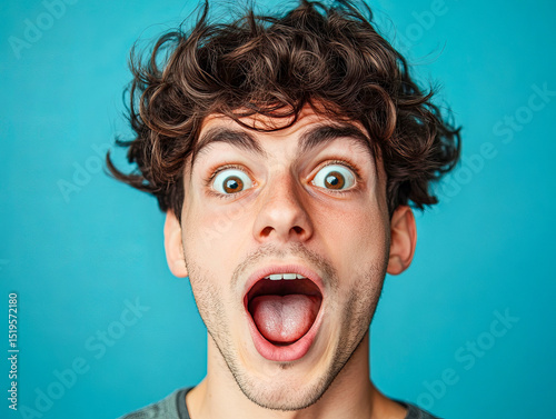 Excited Young Man Expressing Surprise and Joy