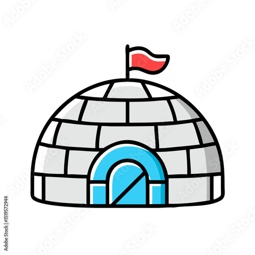Igloo with flag representing cold climate housing.