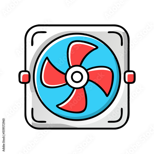 Cooling fan with red blades symbolizing ventilation.
